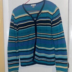 Christopher and Banks Womens M Striped Blue Cardigan-Ramie/Cotton Blend-Nice!